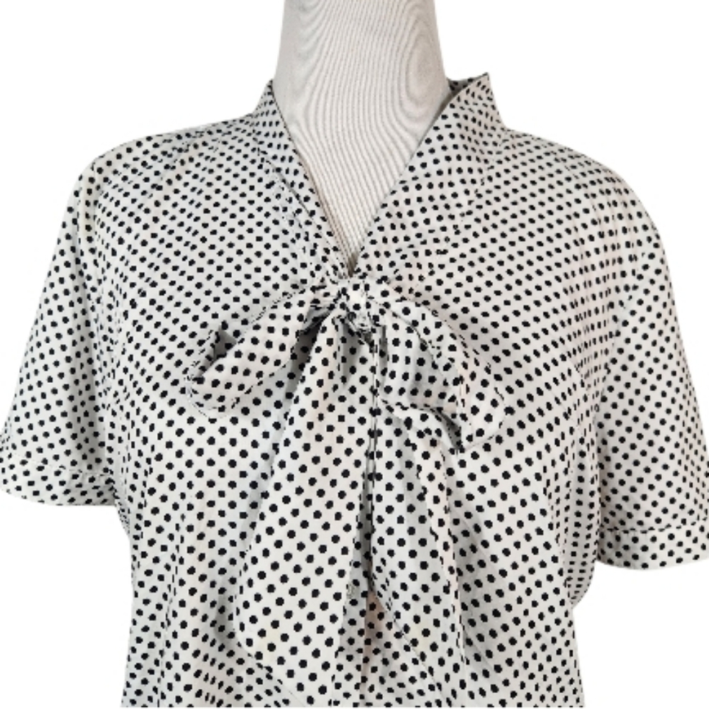 The Limited Black And White Polka Dot Button Up Tie Neck Blouse - Picture 2 of 6
